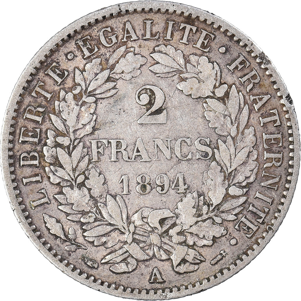 Moneda, Francia, Cérès, 2 Francs, 1894, Paris, MBC, Plata, KM:817.1