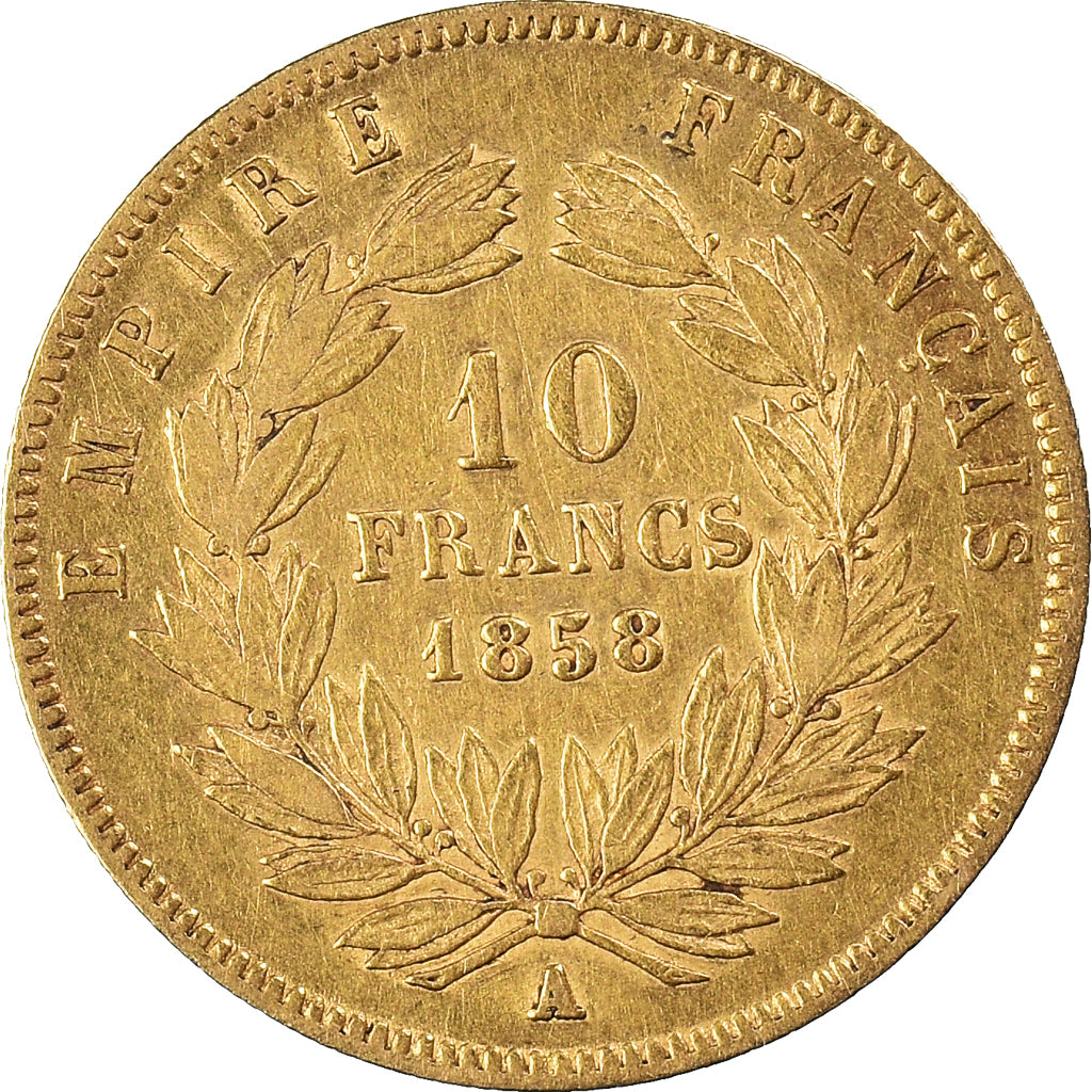 Munten, Frankrijk, Napoleon III, 10 Francs, 1858, Paris, FR+, Goud, KM:784.3