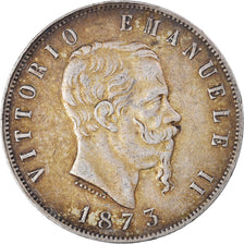 Coin, Italy, Vittorio Emanuele II, 5 Lire, 1873, Milan, EF(40-45), Silver