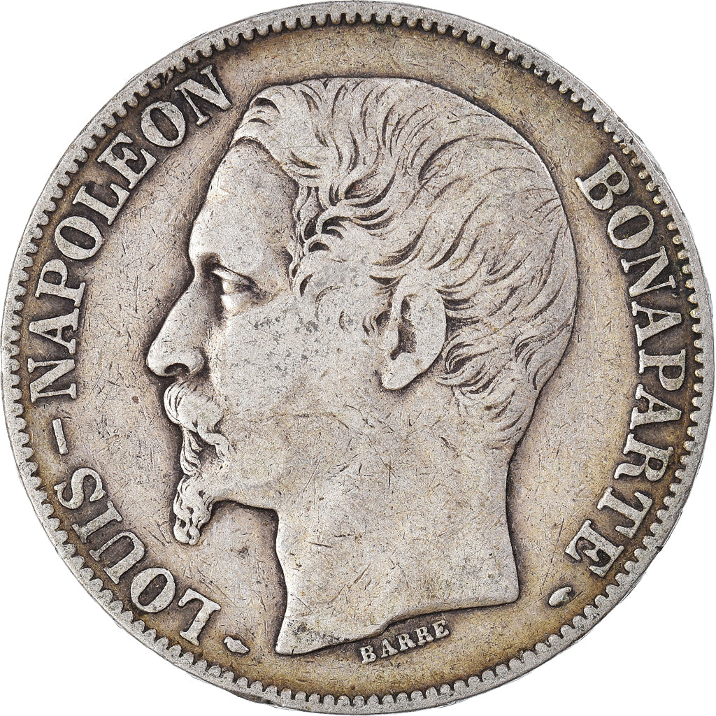 Moneda, Francia, Napoléon III, 5 Francs, 1852, Paris, BC+, Plata, KM:773.1