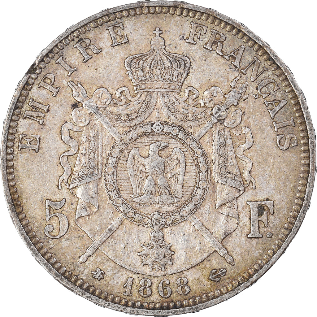 Coin, France, Napoleon III, 5 Francs, 1868, Paris, EF(40-45), Silver, KM:799.1