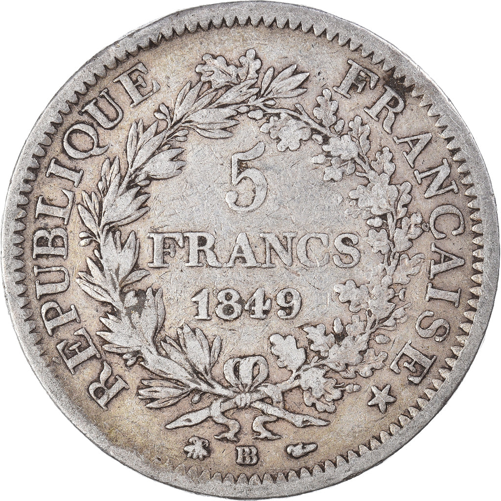 Coin, France, Hercule, 5 Francs, 1849, Strasbourg, VF(30-35), Silver, KM:756.2