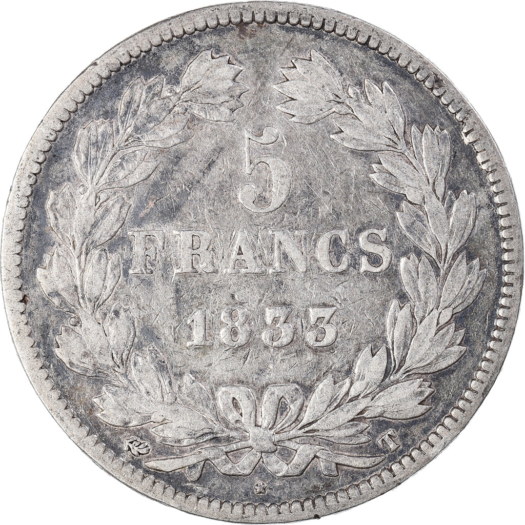 Coin, France, Louis-Philippe, 5 Francs, 1833, Nantes, VF(20-25), Silver