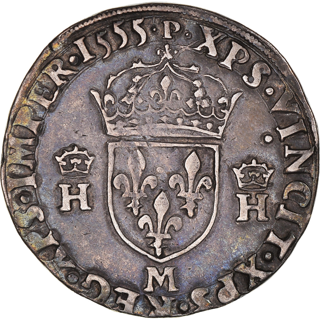 Moneda, Francia, Henri II, Teston, 1555, Toulouse, MBC+, Plata, Sombart:4572
