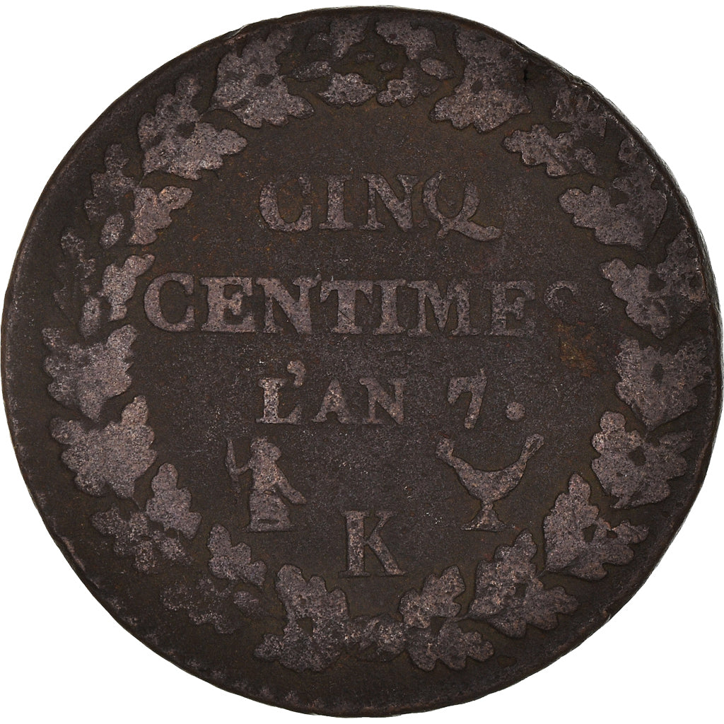 Moneta, Francja, Dupré, 5 Centimes, AN 7, Bordeaux, VF(20-25), Brązowy