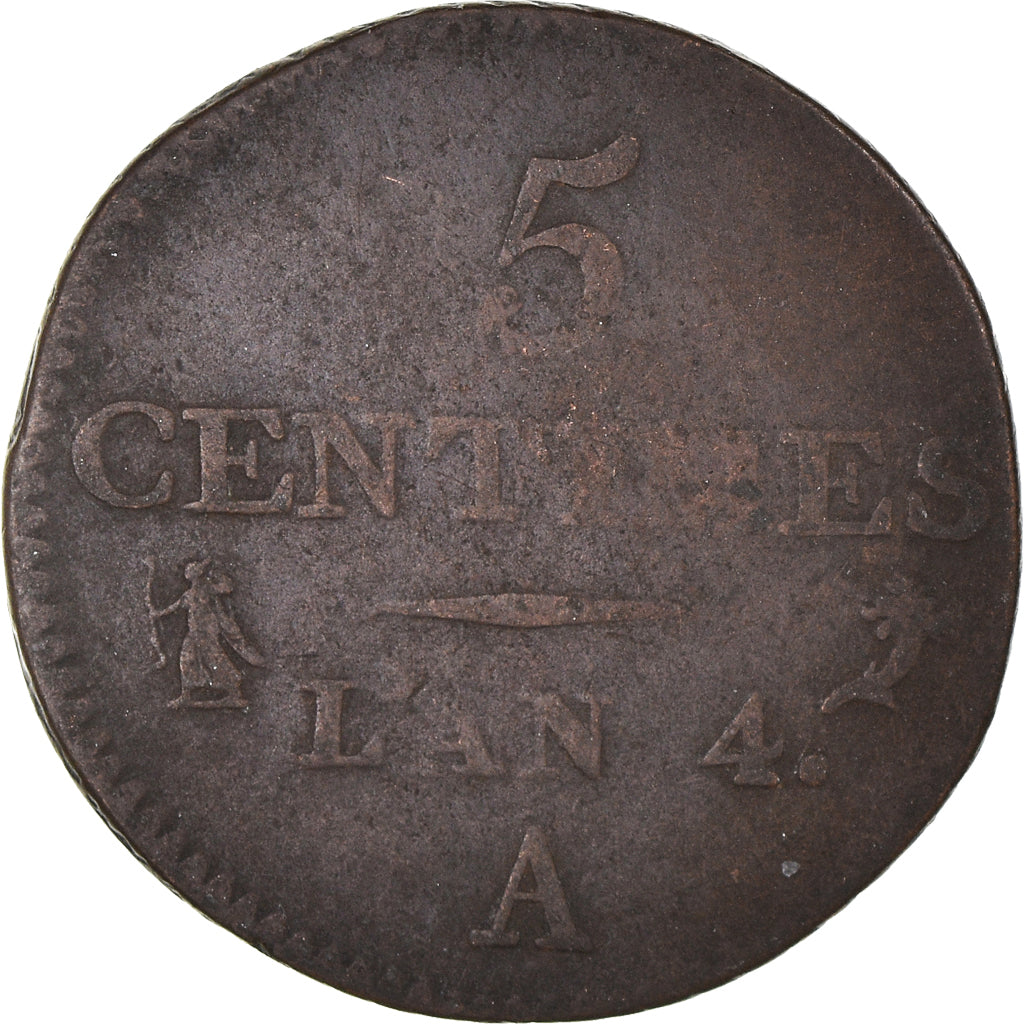 Moneta, Francja, Dupré, 5 Centimes, AN 4, Paris, VF(20-25), Brązowy, KM:635.1