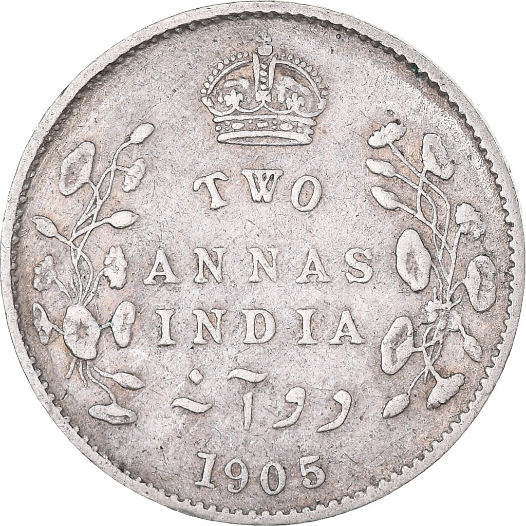Coin, INDIA-BRITISH, Edward VII, 2 Annas, 1905, EF(40-45), Silver, KM:505
