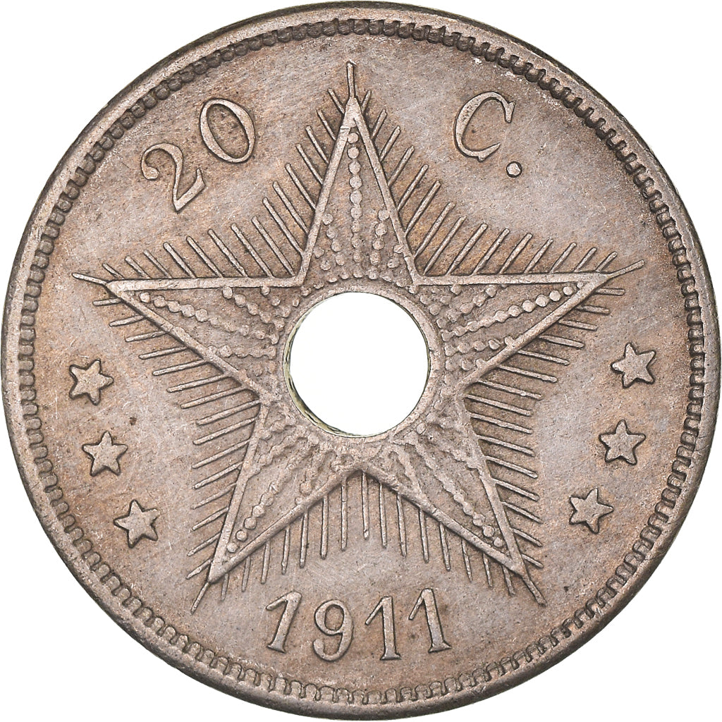 Coin, Belgian Congo, 20 Centimes, 1911, EF(40-45), Copper-nickel, KM:19