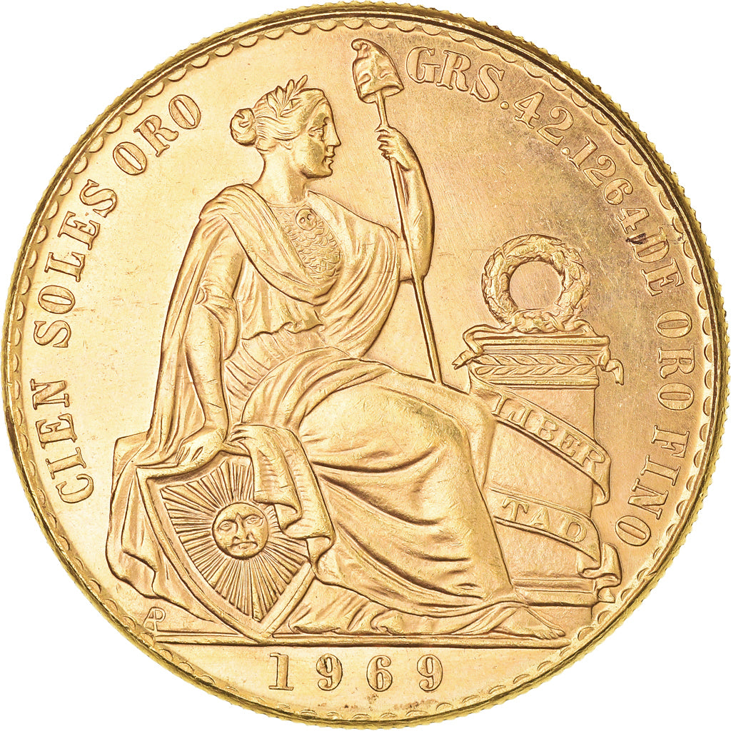 Moneda, Perú, 100 Soles, 1969, Lima, SC, Oro, KM:231