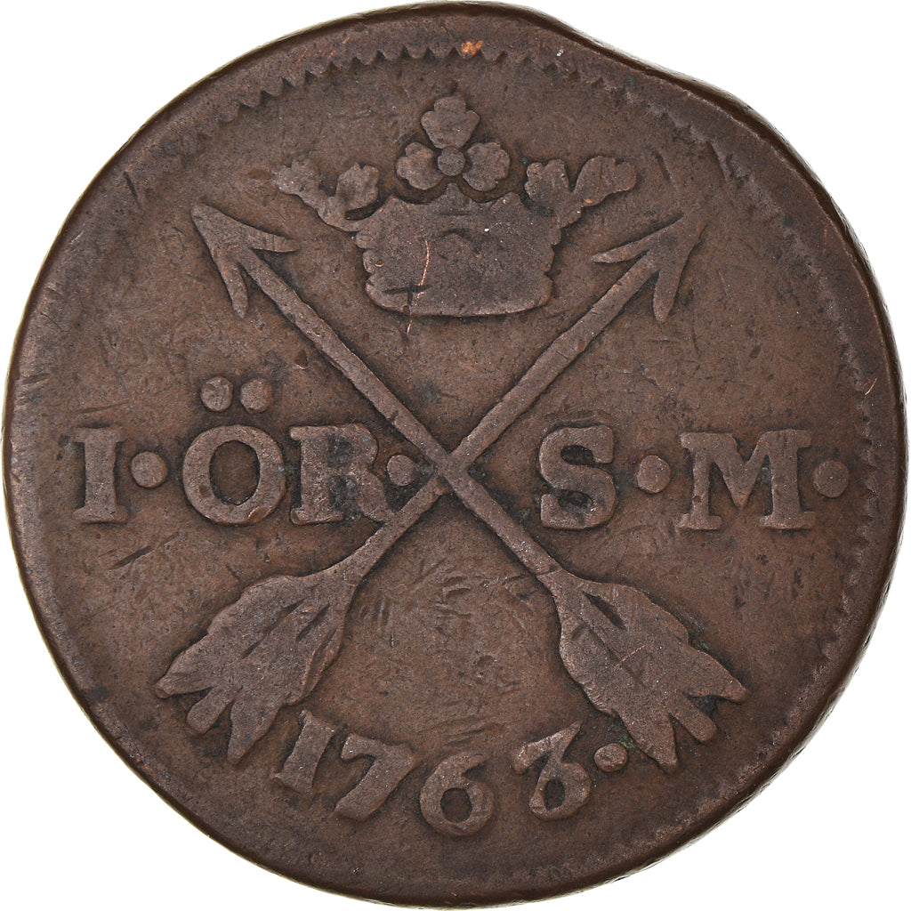 Coin, Sweden, Adolf Frederick, Ore, S.M., 1763, VF(20-25), Copper, KM:460