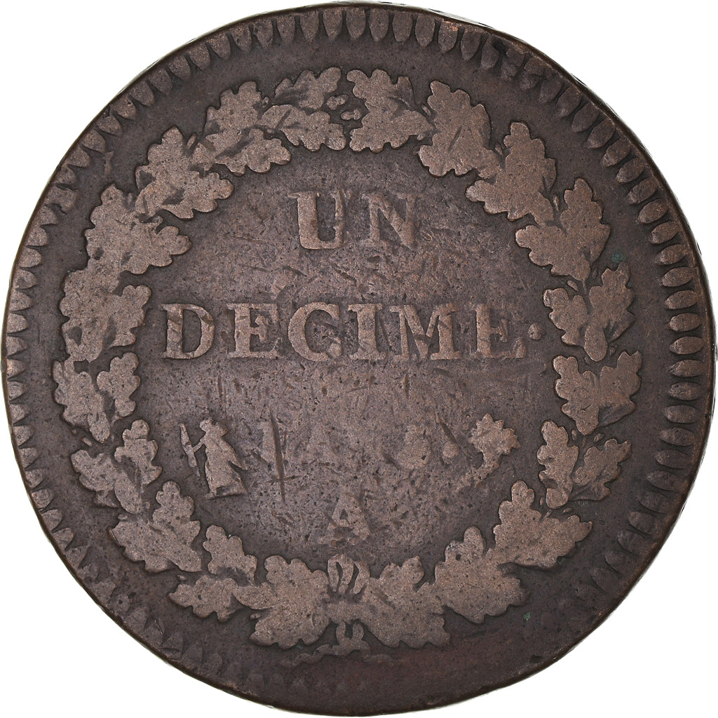 Moneda, Francia, Dupré, Decime, AN 5, Paris, BC+, Bronce, KM:644.1, Gadoury:187