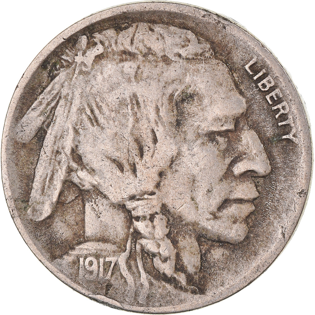 Coin, United States, Buffalo Nickel, 5 Cents, 1917, U.S. Mint, Denver