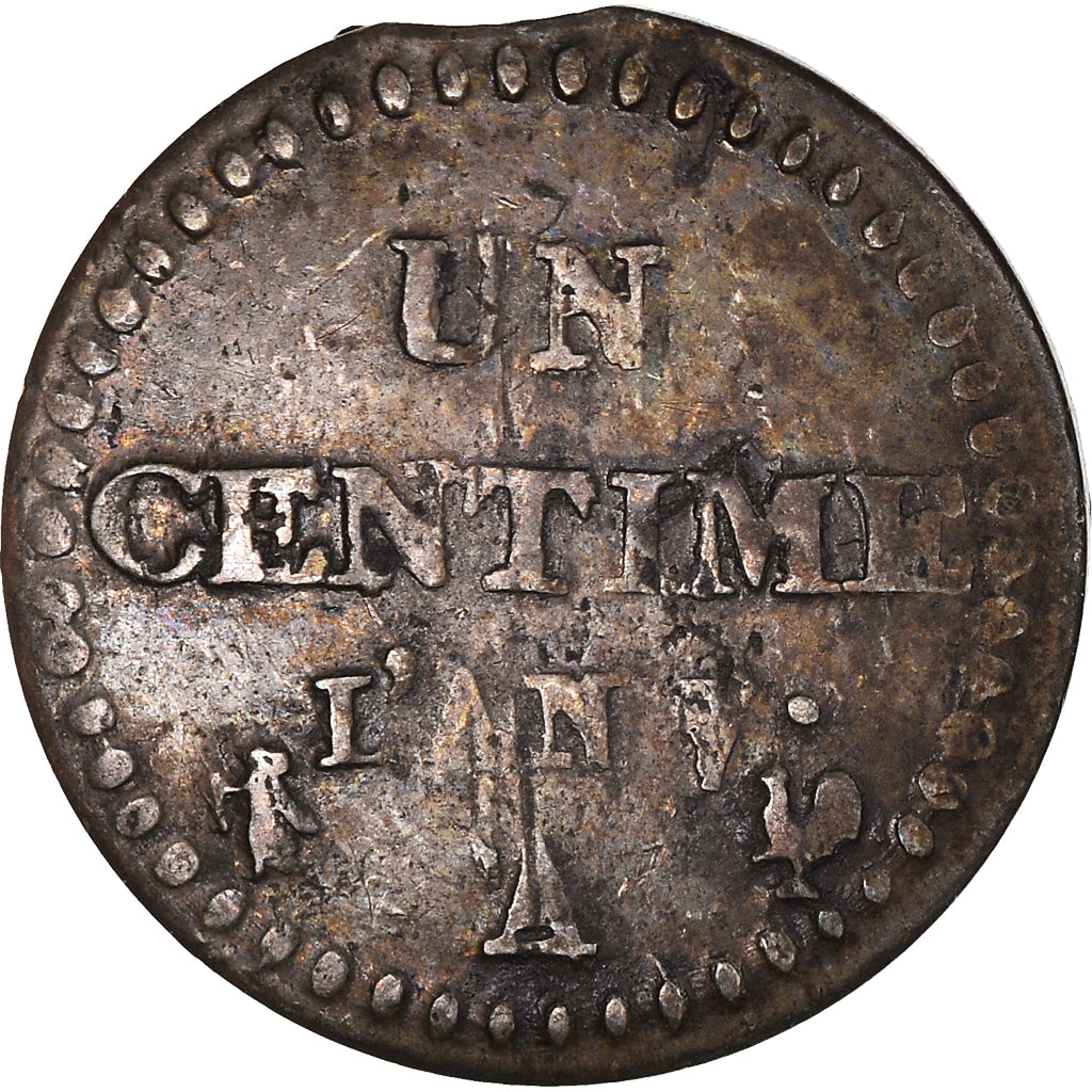 Moneda, Francia, Dupré, Centime, AN 7, Paris, error clipped planchet, BC+