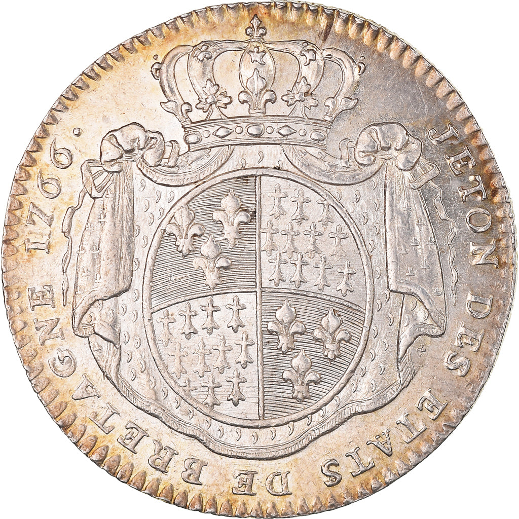 France, Token, Royal, États de Bretagne, Rennes, 1766, AU(55-58), Silver