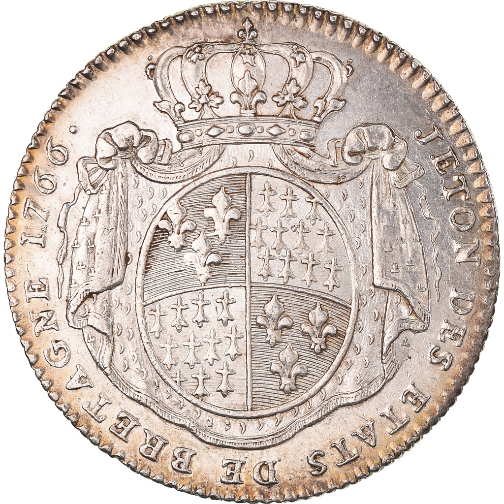 France, Token, Royal, États de Bretagne, Rennes, 1766, AU(55-58), Silver