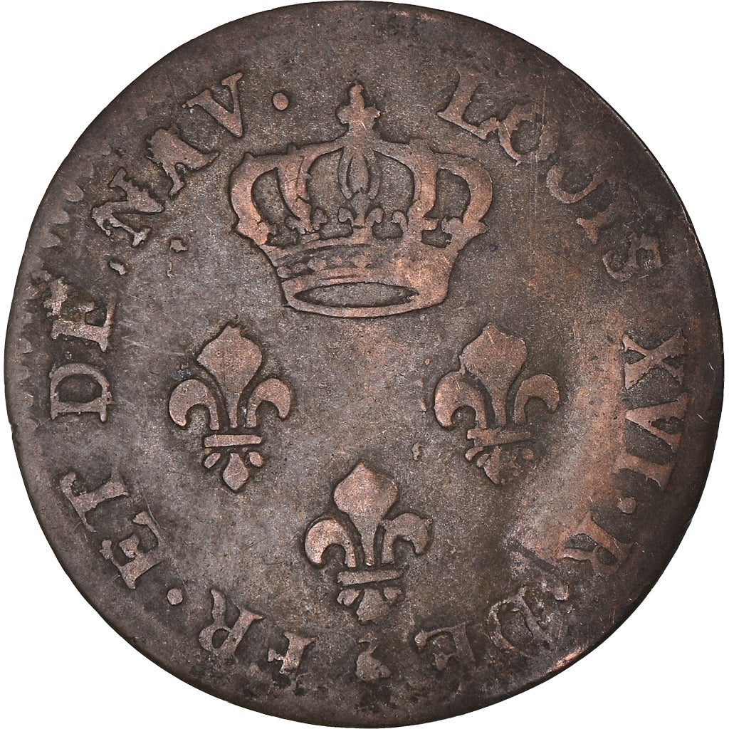 Moeda, GUIANA FRANCESA, 2 Sous, 1789, Paris, VF(20-25), Lingote, KM:1