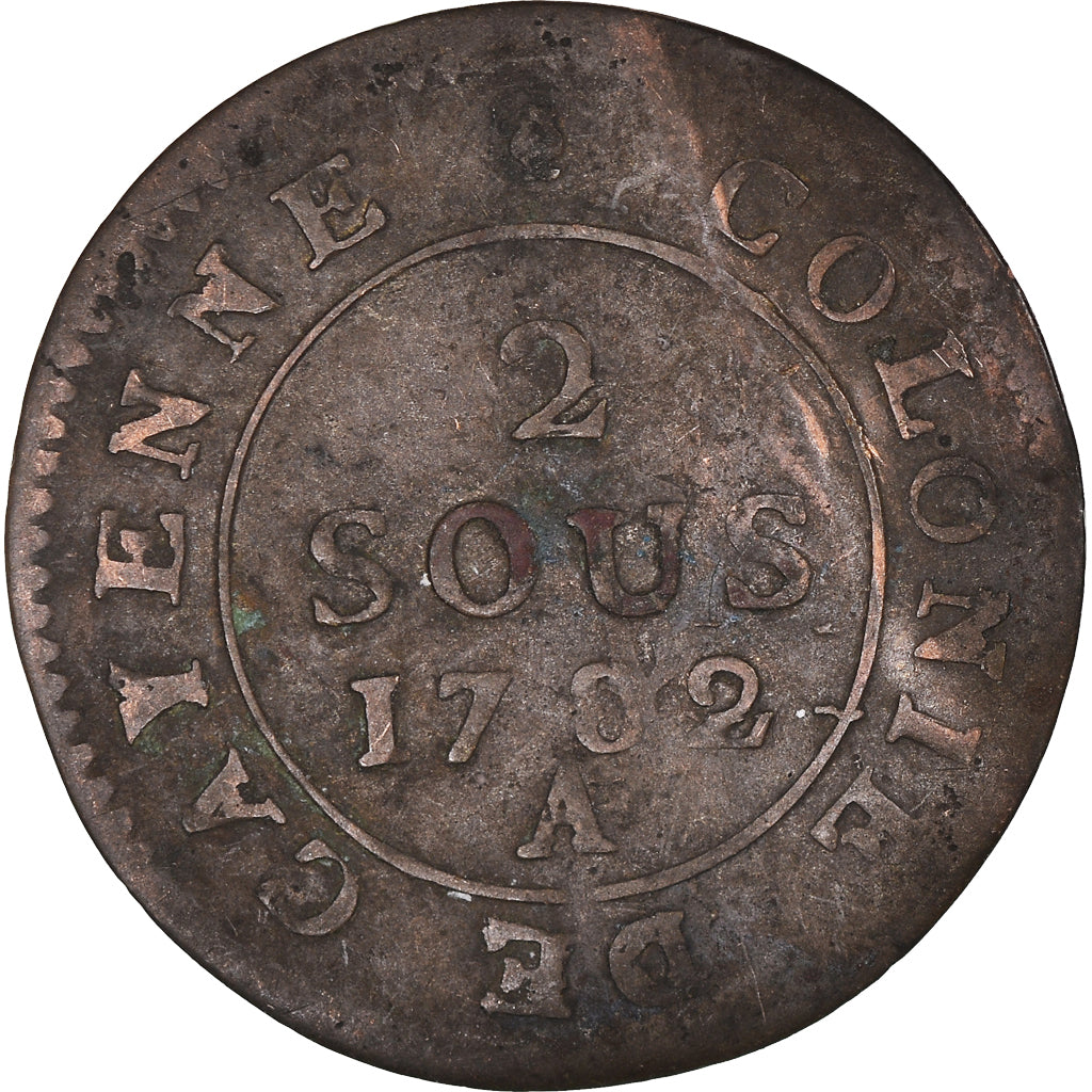 Moeda, GUIANA FRANCESA, 2 Sous, 1789, Paris, VF(20-25), Lingote, KM:1