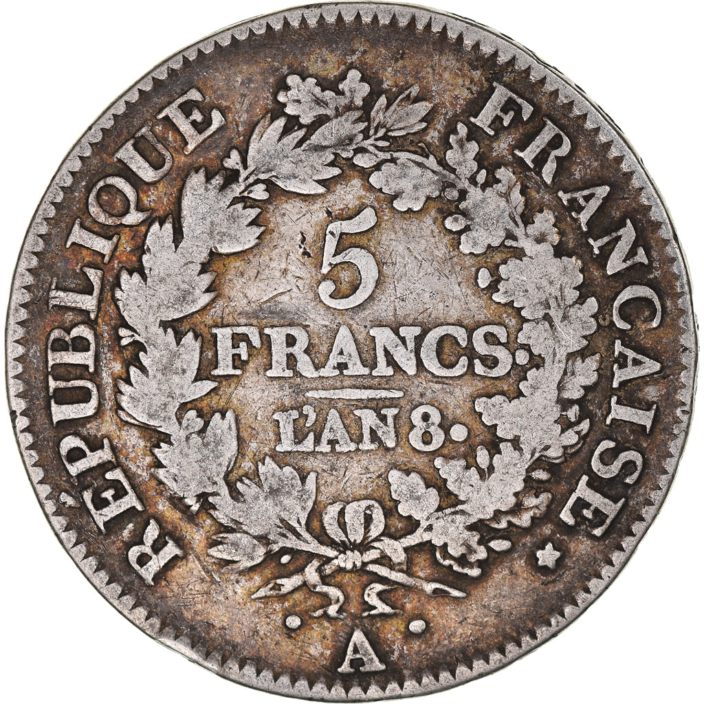 Münze, Frankreich, Union et Force, 5 Francs, AN 8, Paris, S, Silber, KM:639.1