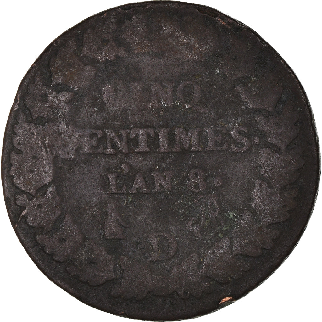 Coin, France, Dupré, 5 Centimes, AN 8, Lyon, VG(8-10), Bronze, KM:640.5