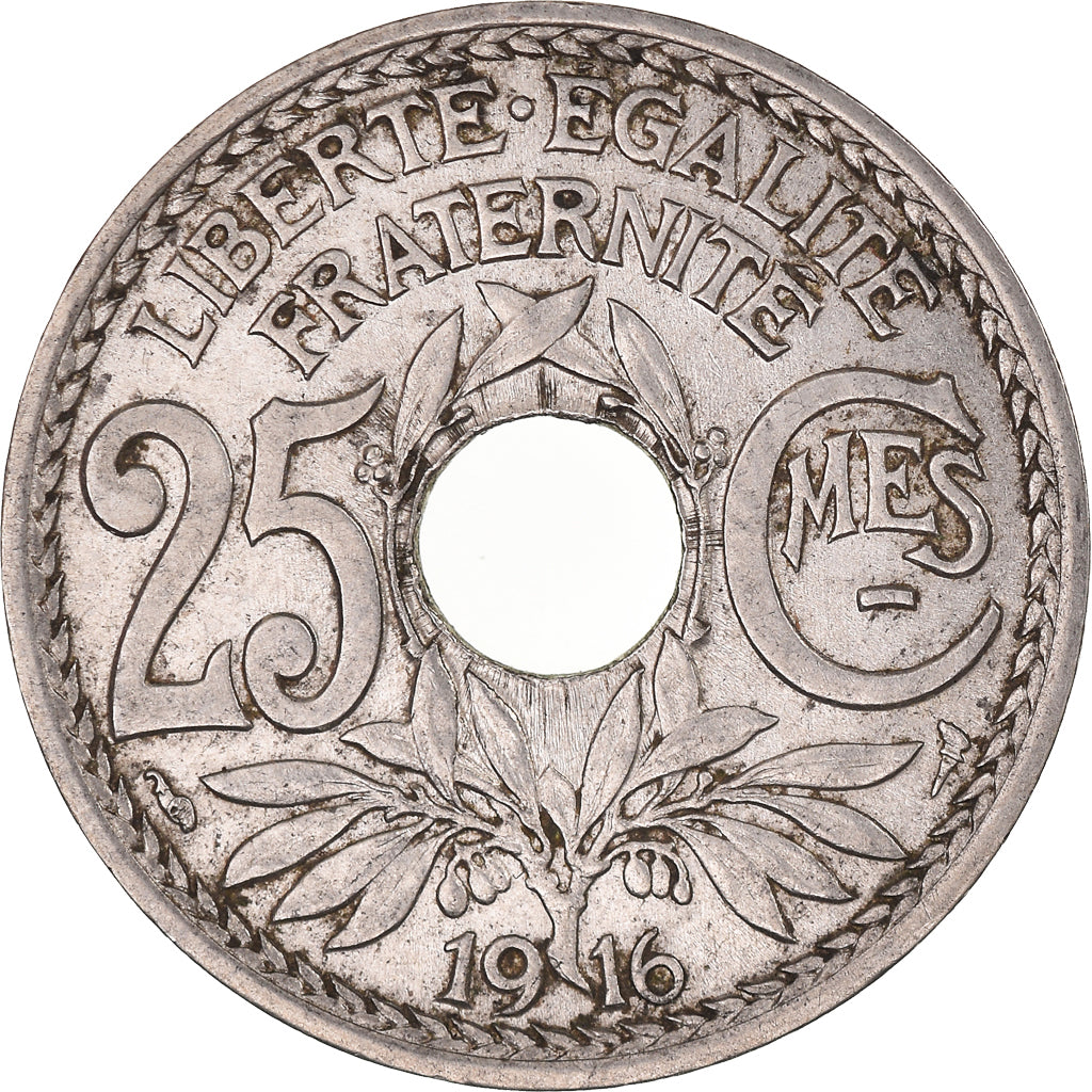 Moneta, Francia, Lindauer, 25 Centimes, 1916, BB+, Nichel, KM:867, Gadoury:379