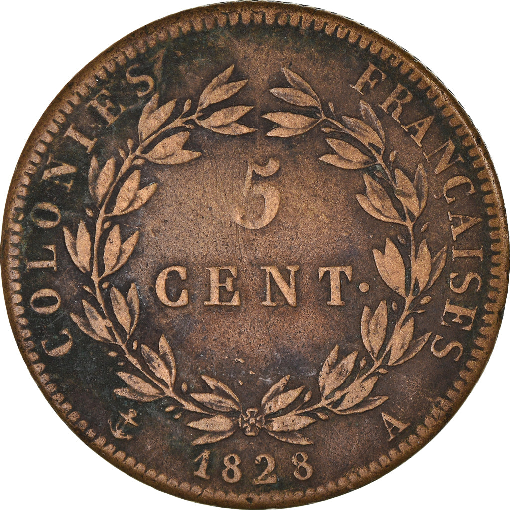 Coin, FRENCH COLONIES, Charles X, 5 Centimes, 1828, Paris, EF(40-45), Bronze