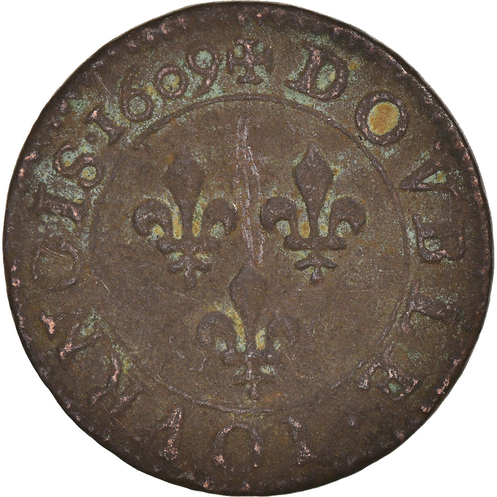 Moeda, França, Henri IV, Double Tournois, 1609, Paris, VF(30-35), Cobre