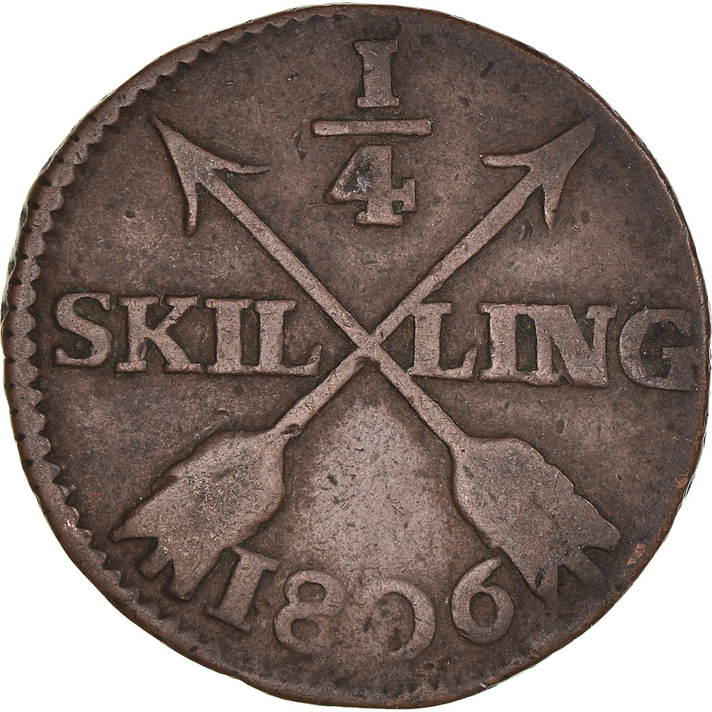 Coin, Sweden, Gustaf IV Adolf, 1/4 Skilling, 1806, VF(20-25), Copper, KM:564