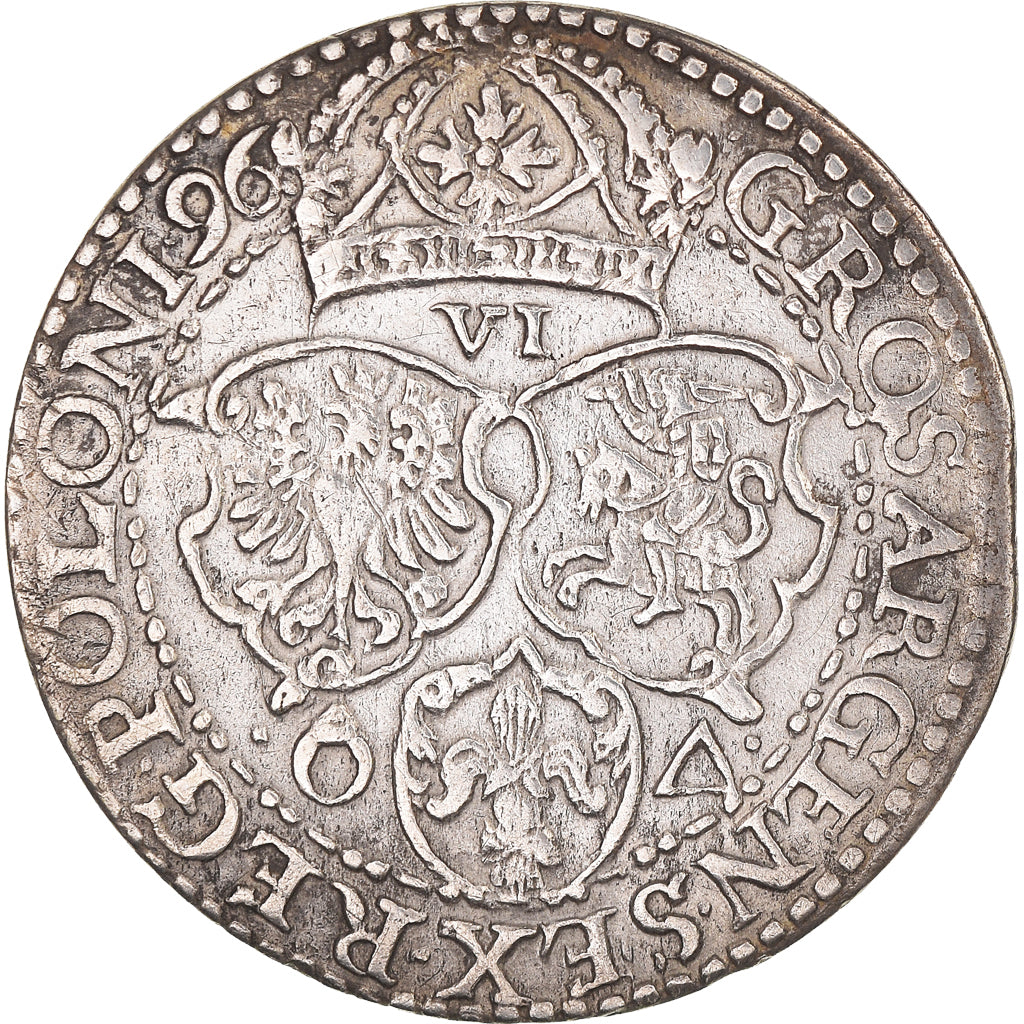 Moneta, Polonia, Sigismund III, 6 Groschen, 1596, BB+, Argento