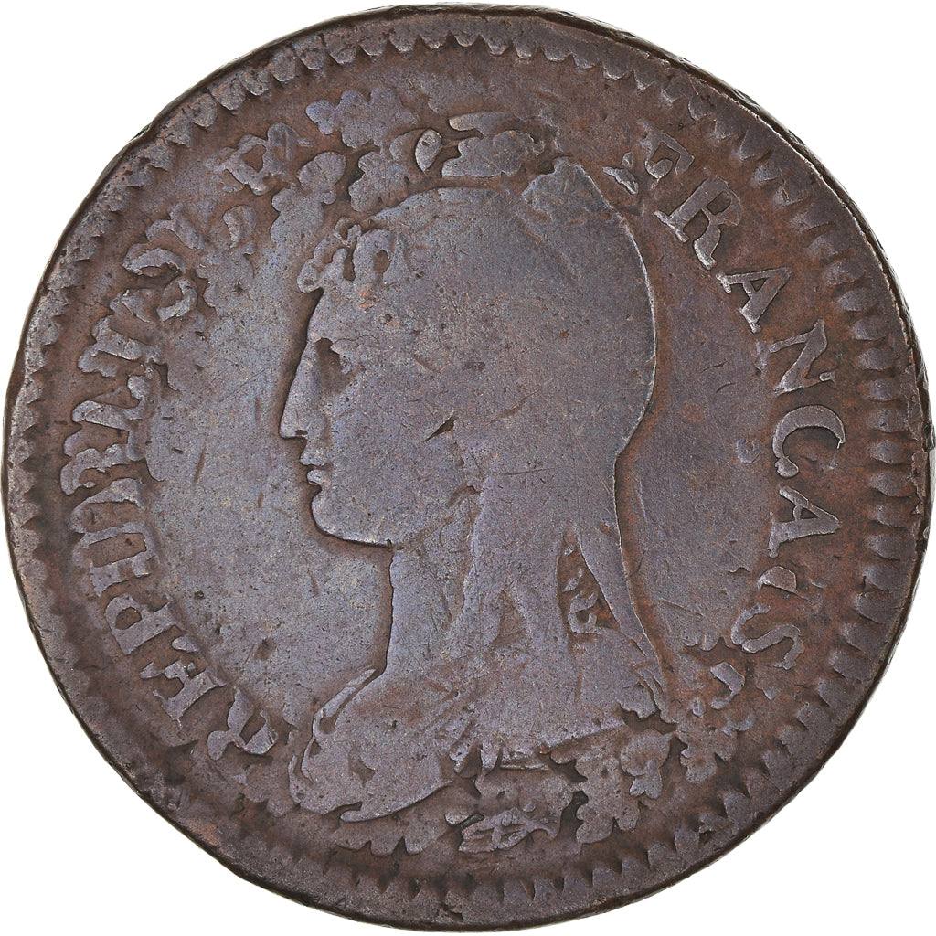 Coin, France, Dupré, Decime, AN 5, Paris, Refrappage du 2 décimes, VF(20-25)