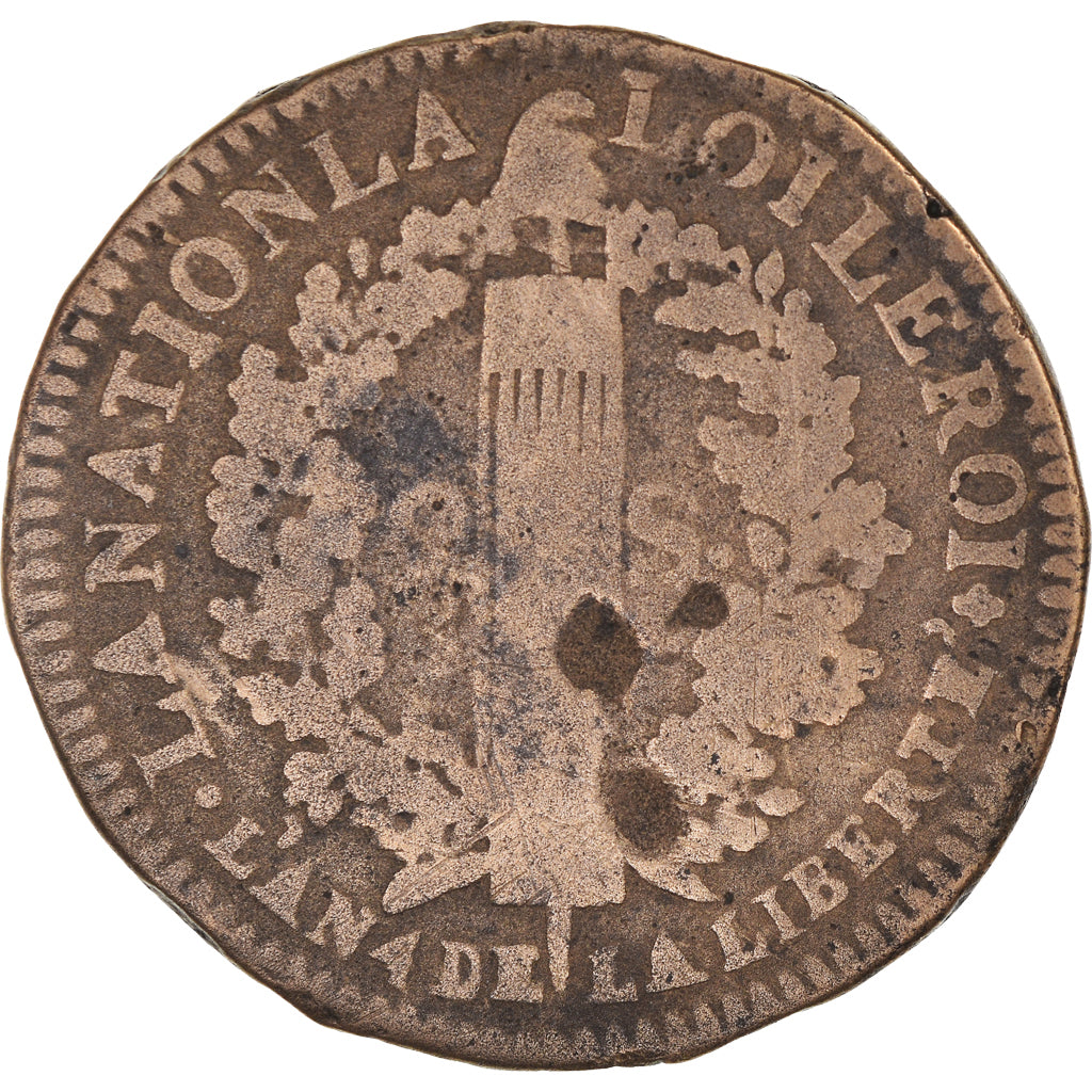 Moeda, França, 2 sols françois, 2 Sols, 1792, Limoges, F(12-15), Bronze