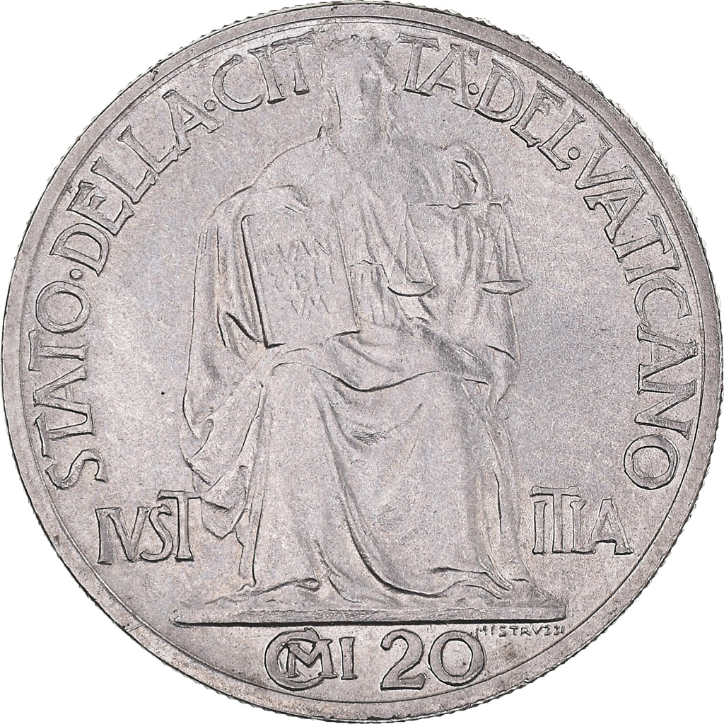 Coin, VATICAN CITY, Pius XII, 20 Centesimi, 1942, Roma, MS(60-62), Stainless