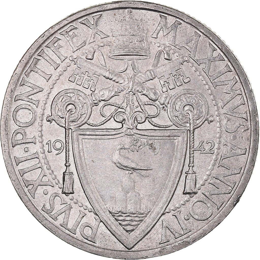 Moneda, CIUDAD DEL VATICANO, Pius XII, Lira, 1942, Roma, EBC+, Acero inoxidable
