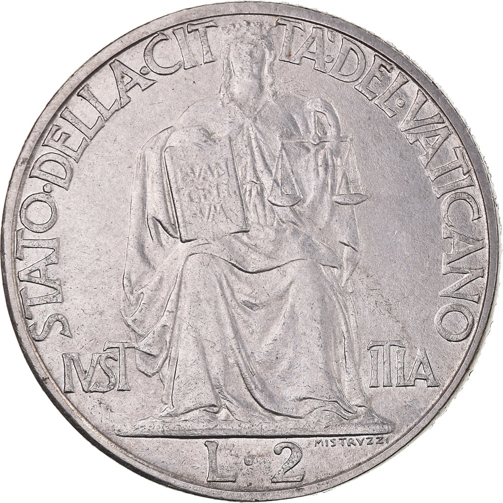 Moneda, CIUDAD DEL VATICANO, Pius XII, 2 Lire, 1942, Roma, EBC+, Acero