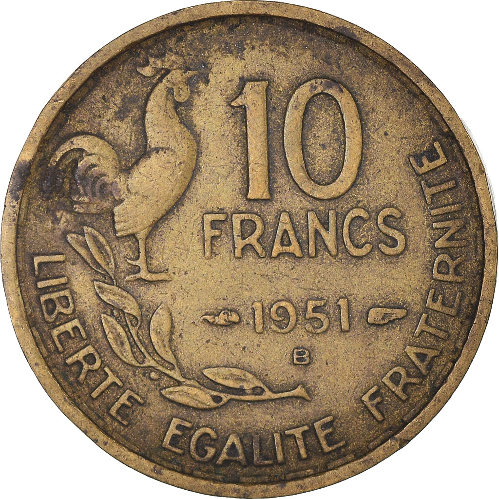 Coin, France, Guiraud, 10 Francs, 1951, Beaumont - Le Roger, Error Rotaded Die