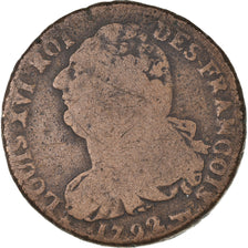 Moneda, Francia, Louis XVI, 2 sols françois, 2 Sols, 1792, Pau, BC, Bronce