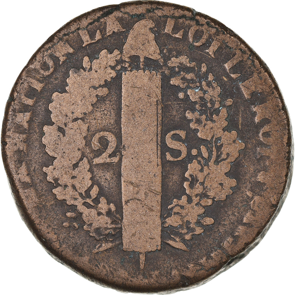 Moneda, Francia, Louis XVI, 2 sols françois, 2 Sols, 1792, Pau, BC, Bronce