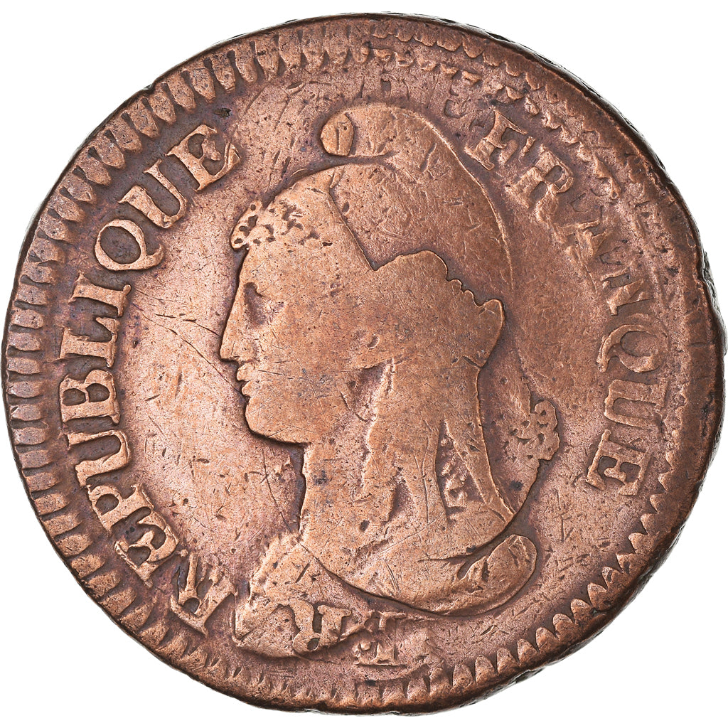 Coin, France, Dupré, Decime, AN 5, Paris, Refrappage du 2 décimes, VF(20-25)