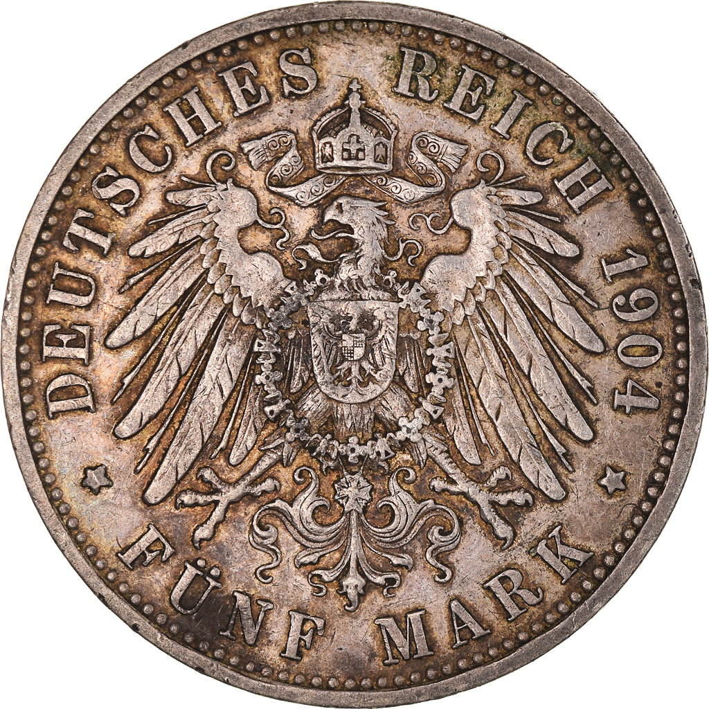 Coin, German States, WURTTEMBERG, Wilhelm II, 5 Mark, 1904, Freudenstadt