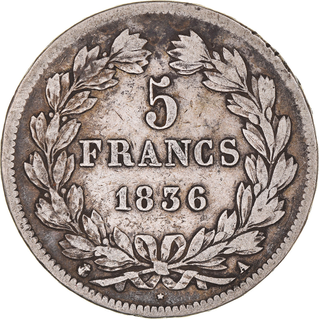 Coin, France, Louis-Philippe, 5 Francs, 1836, Paris, VF(20-25), Silver