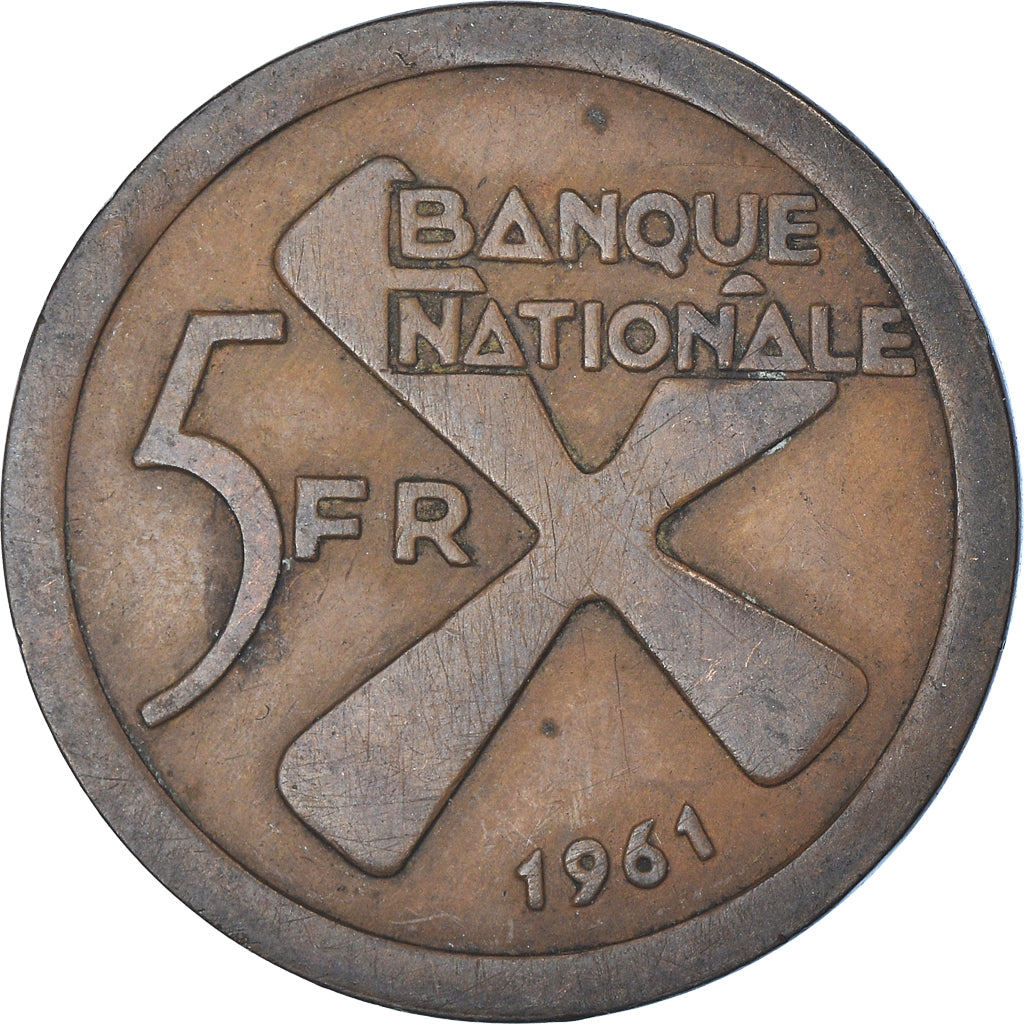 Coin, Katanga, 5 Francs, 1961, EF(40-45), Bronze, KM:2