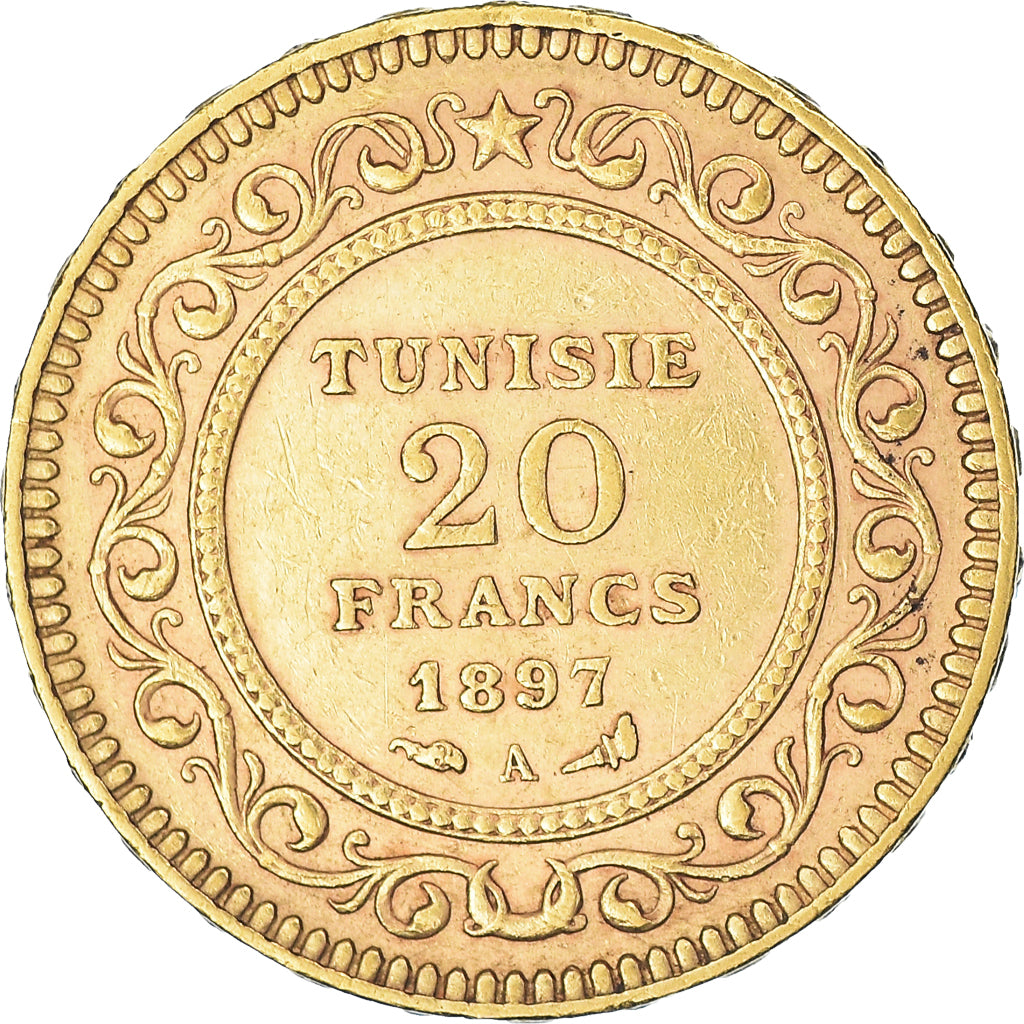 Coin, Tunisia, Ali Bey, 20 Francs, 1897, Paris, AU(50-53), Gold, KM:227