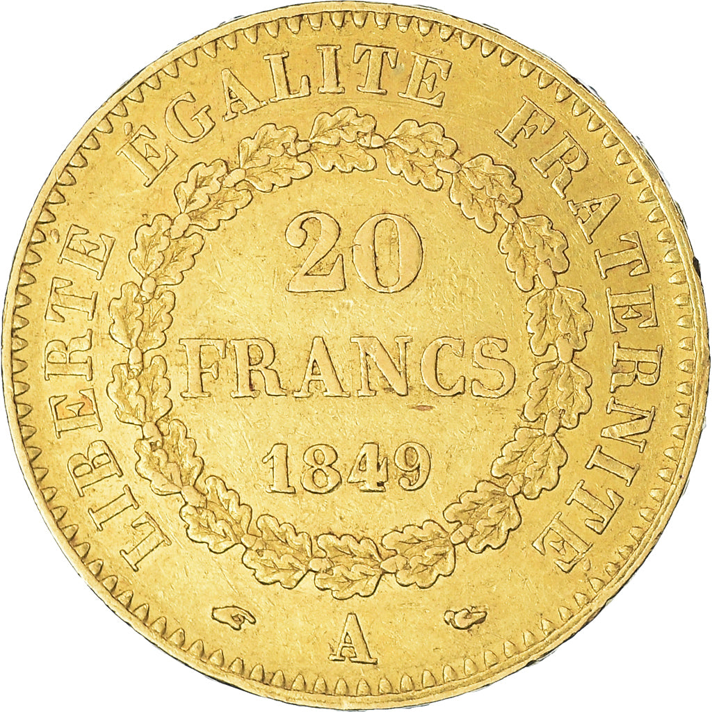 Moneda, Francia, Génie, 20 Francs, 1849, Paris, MBC, Oro, KM:757, Gadoury:1032