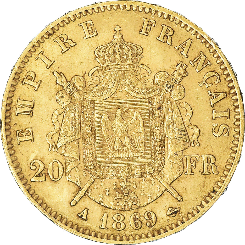 Moneta, Francja, Napoleon III, 20 Francs, 1869, Paris, AU(55-58), Złoto