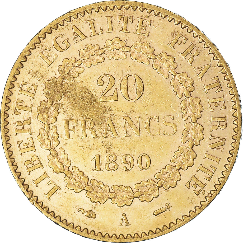 Moeda, França, Génie, 20 Francs, 1890, Paris, AU(50-53), Dourado, KM:825