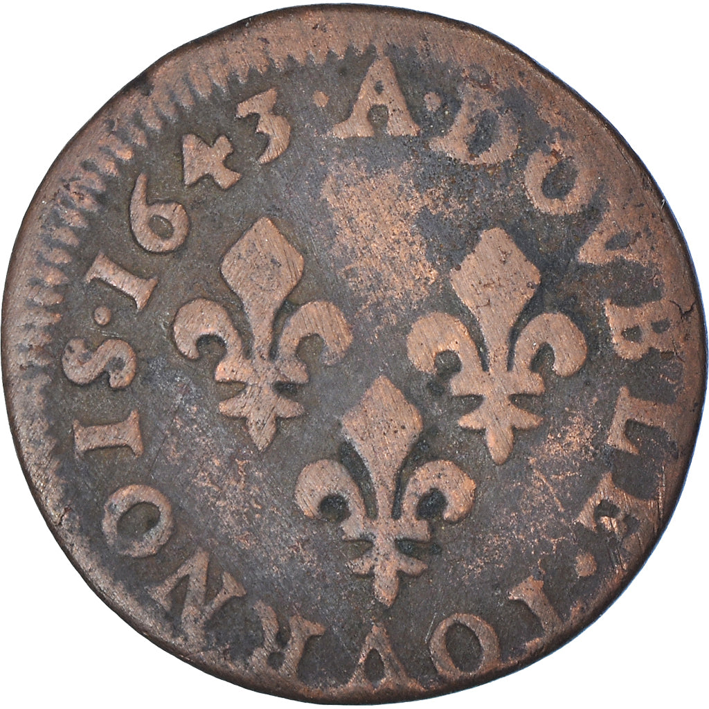 Coin, France, Louis XIII, Double tournois de Warin, tête à gauche, Double
