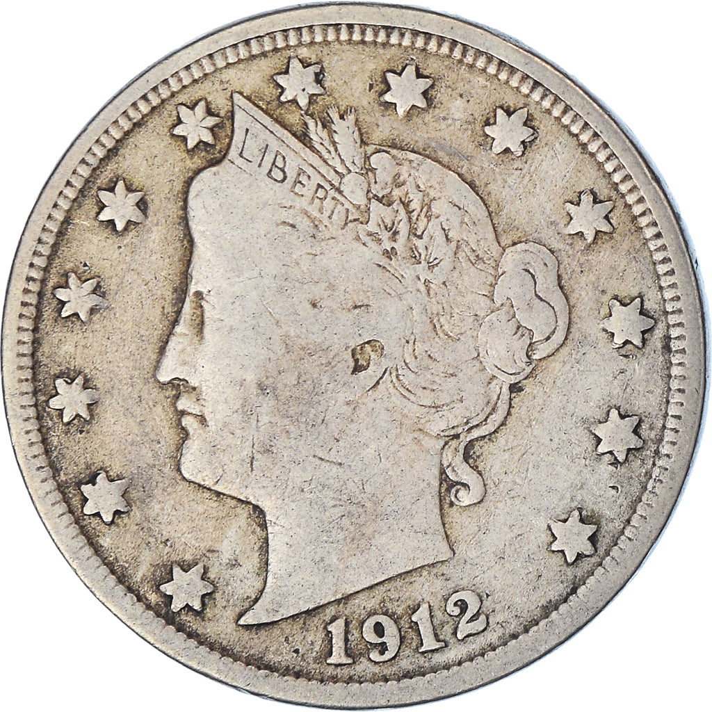 Monnaie, États-Unis, Liberty Nickel, 5 Cents, 1912, Philadelphie, TB+