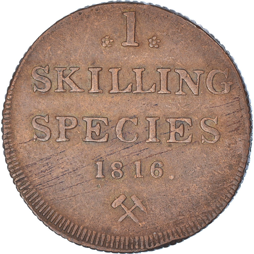 Moneda, Noruega, Skilling, 1816, MBC+, Cobre, KM:284