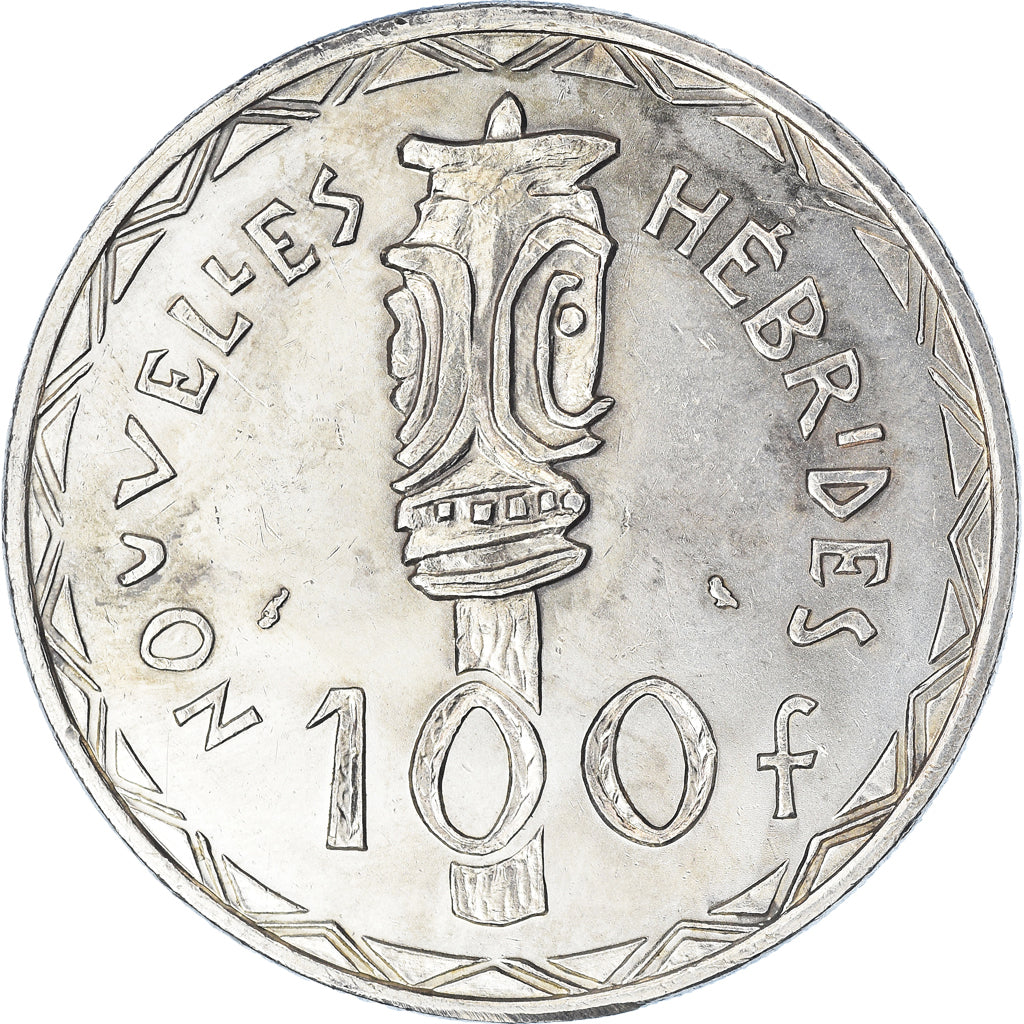 Moeda, Novas Hébridas, 100 Francs, 1966, Paris, AU(50-53), Prata, KM:1