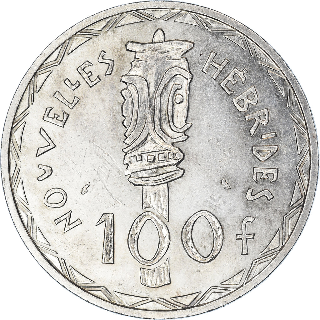 Moeda, Novas Hébridas, 100 Francs, 1966, Paris, AU(50-53), Prata, KM:1