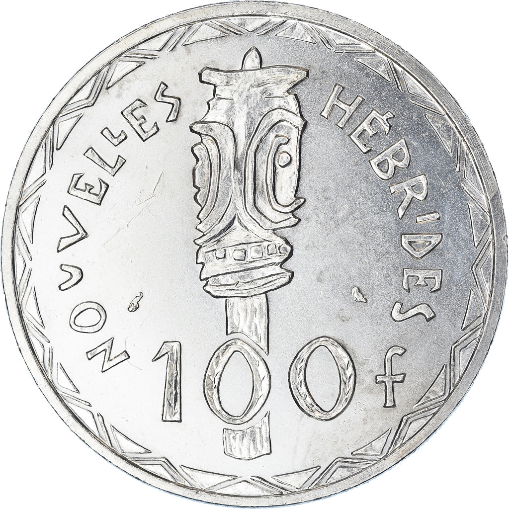 Moeda, Novas Hébridas, 100 Francs, 1966, Paris, AU(50-53), Prata, KM:1